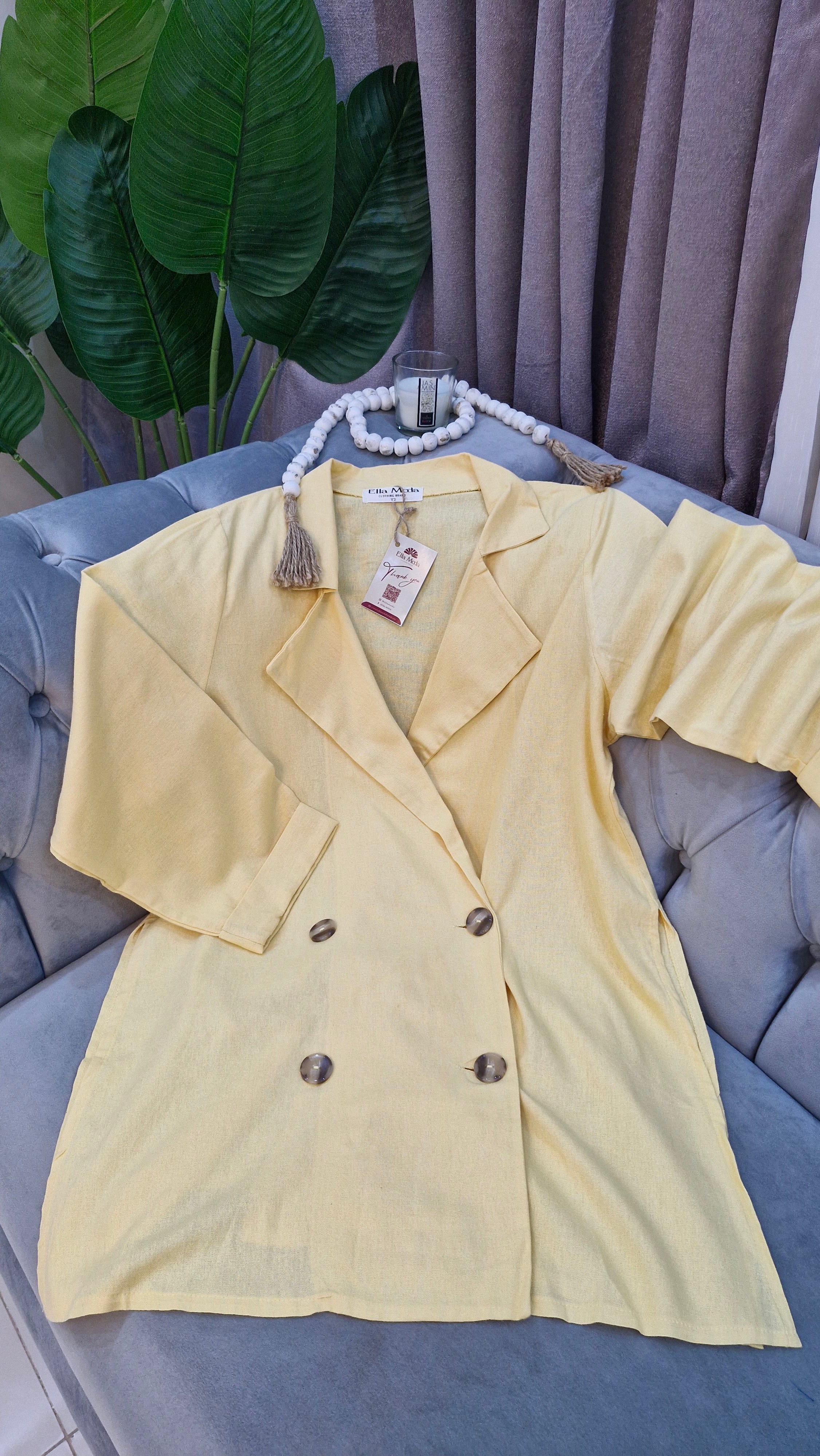 Ensemble blazer avec manches en lin naturel