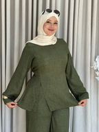 Ensemble pantalon droit et liquette en lin froissé