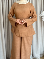 Ensemble pantalon droit et liquette en lin froissé