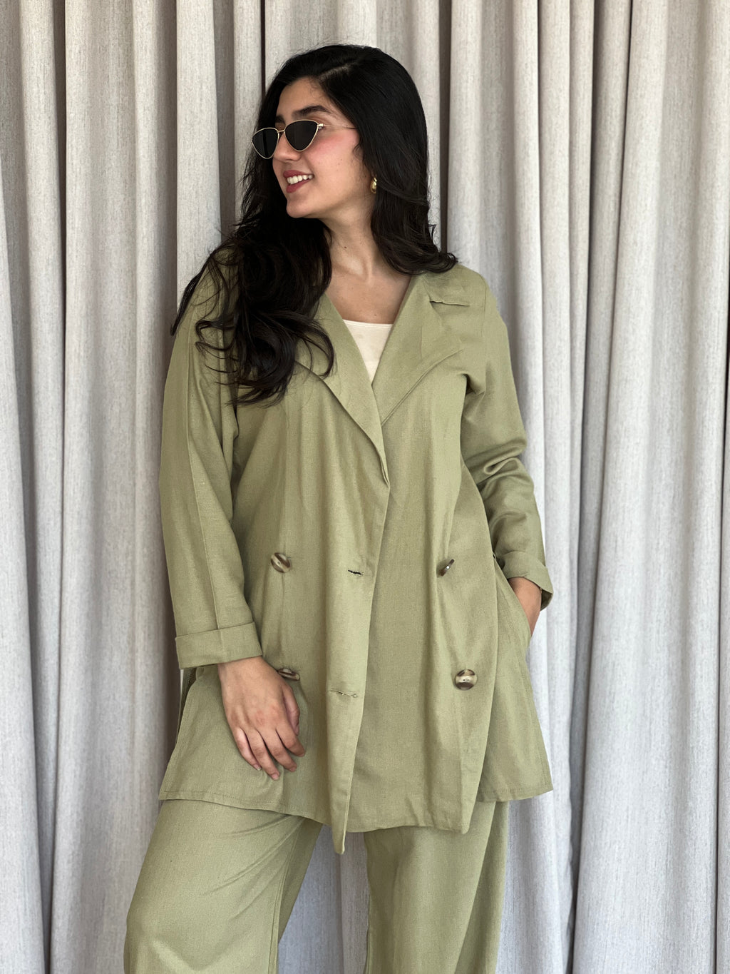 Ensemble blazer avec manches en lin naturel