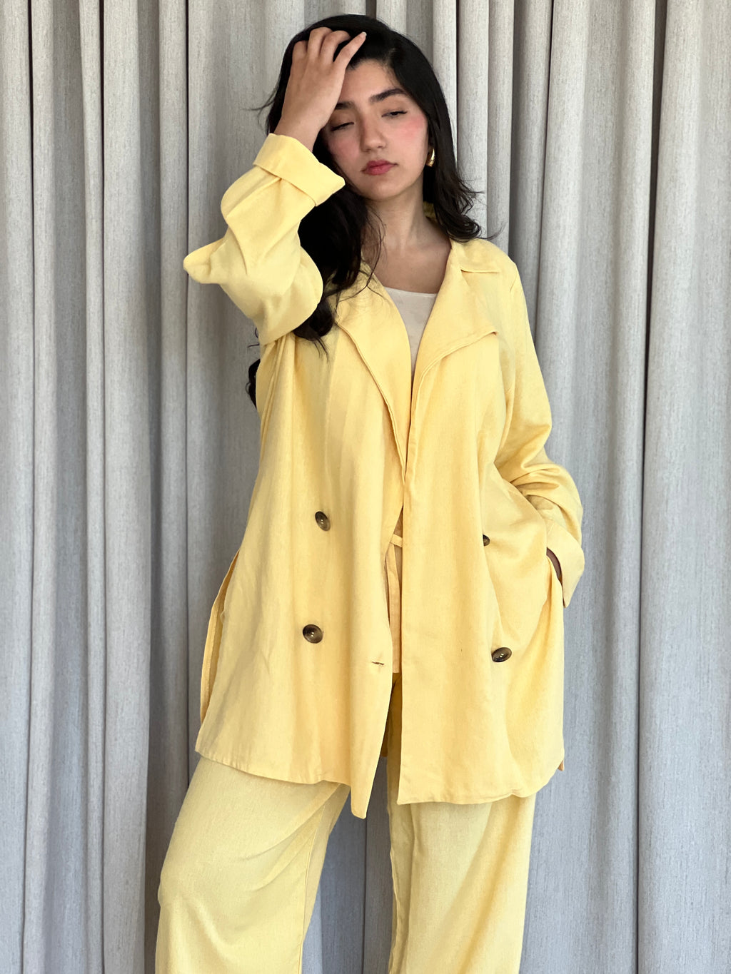 Ensemble blazer avec manches en lin naturel