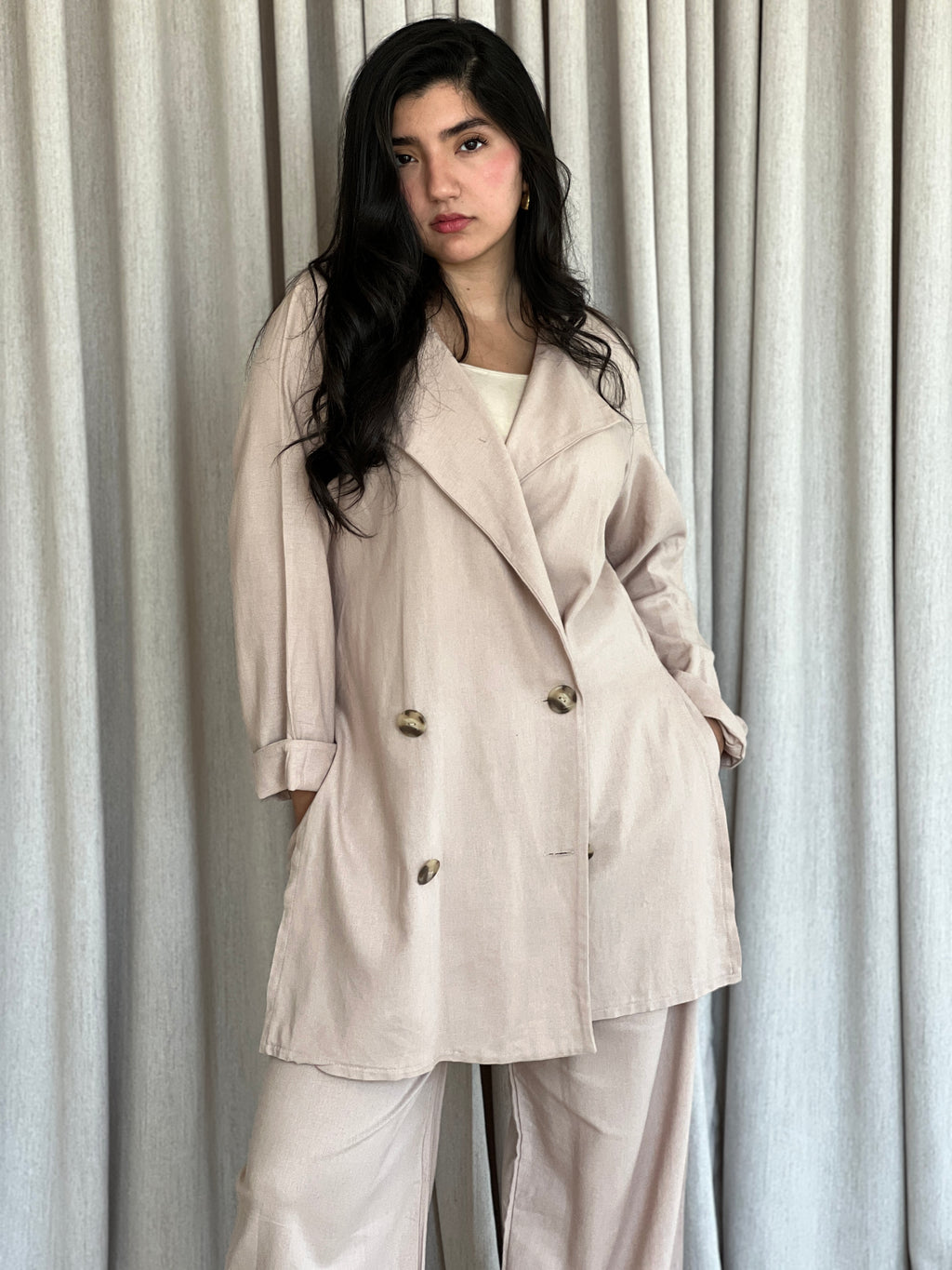 Ensemble blazer avec manches en lin naturel