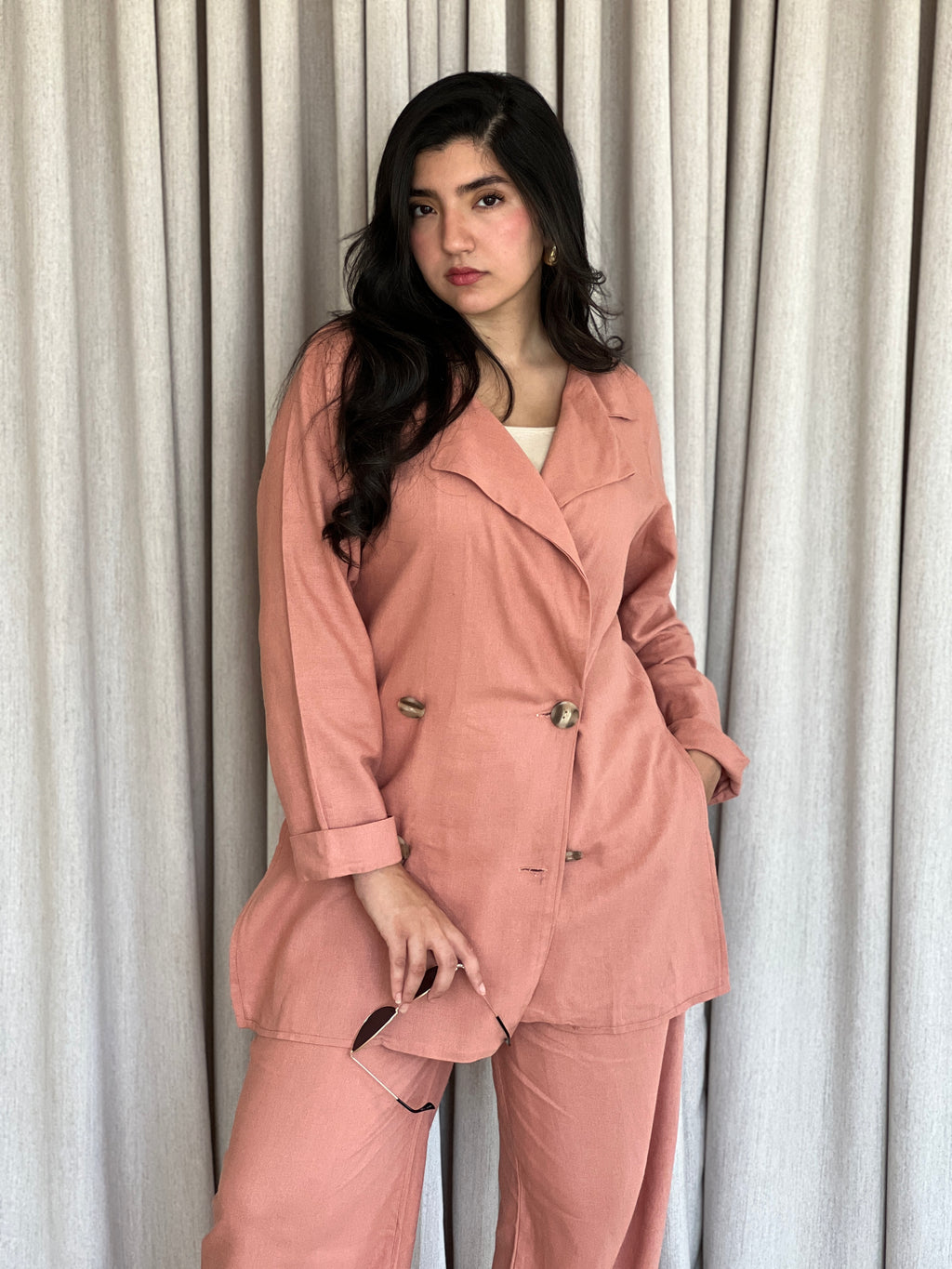 Ensemble blazer avec manches en lin naturel